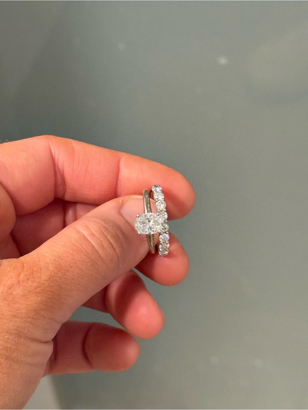 Oval Solitaire Wedding Ring & Band 14k White Gold